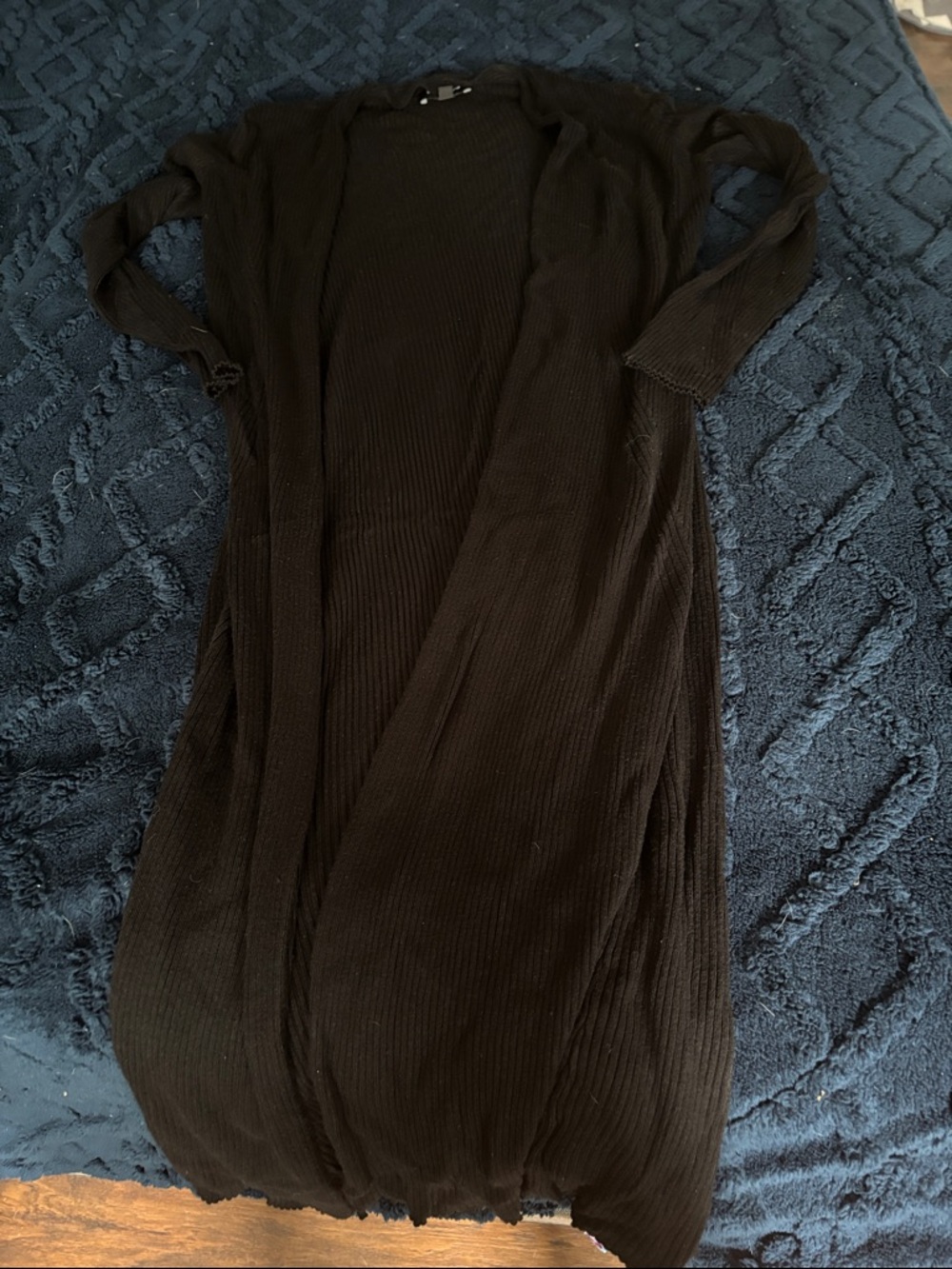 Express Long Black Ribbed Open Front Cardigan small